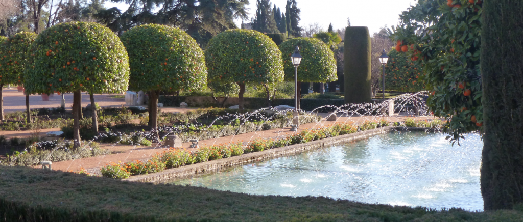 Panorama of the Alcazar gardens in Cordoba
